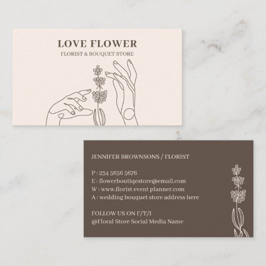 Ivory Beige Florist Botanische Handen vasthouden Visitekaartje (Voorkant / Achterkant)