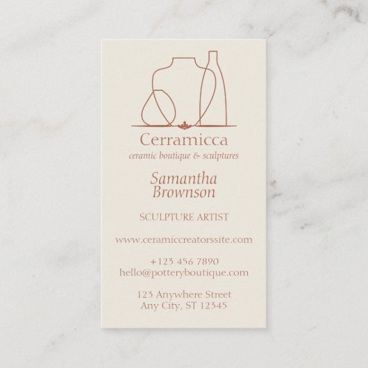 Ivory Beige Pottery Clay Ceramic Care Instructions Visitekaartje (Achterkant)