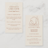 Ivory Beige Pottery Clay Ceramic Care Instructions Visitekaartje (Voorkant / Achterkant)