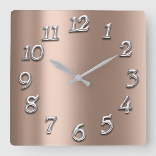 Ivory Beige Skinny Roos Arabic Numbers Silver Grey Vierkante Klok (Voorkant)