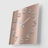 Ivory Beige Skinny Roos Arabic Numbers Silver Grey Vierkante Klok (Hoek)