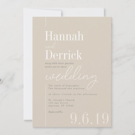Ivory Biege Simple Modern Typography Wedding Kaart (Voorkant)