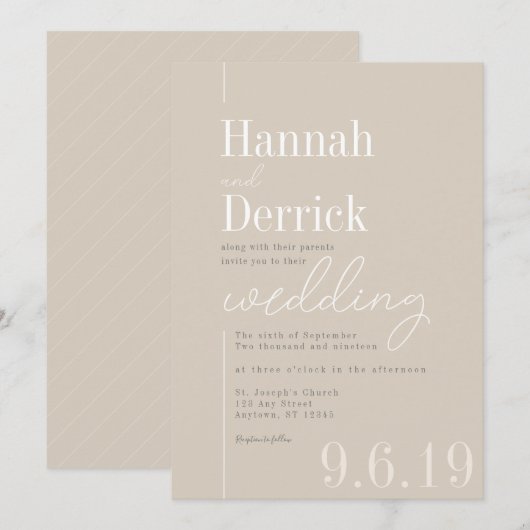Ivory Biege Simple Modern Typography Wedding Kaart (Voorkant / Achterkant)