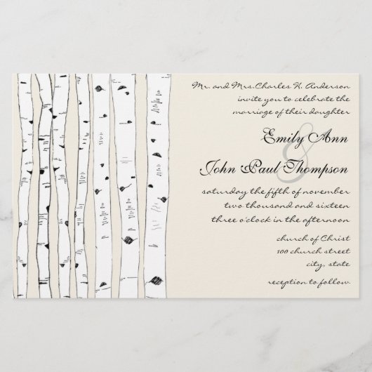 Ivory Birch Tree Wedding Invitations (Voorkant)