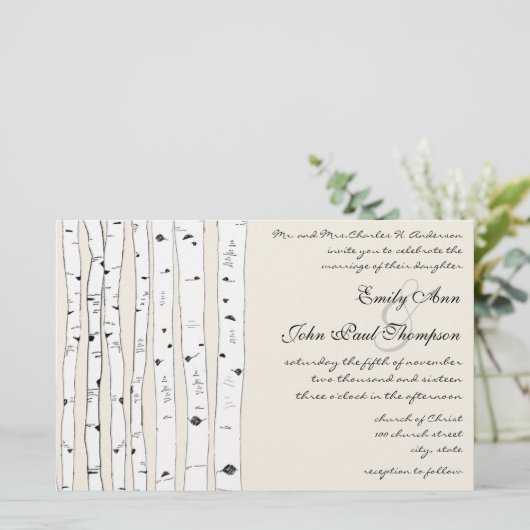Ivory Birch Tree Wedding Invitations (Staand voorkant)
