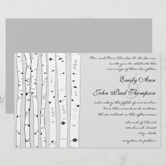 Ivory Birch Tree Wedding Invitations (Voorkant / Achterkant)
