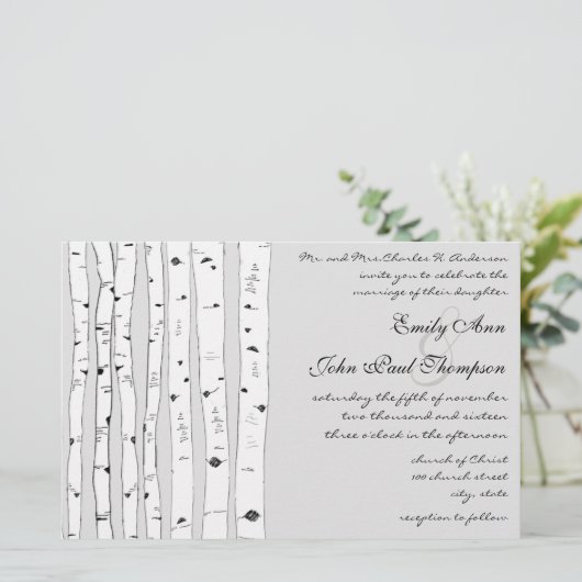 Ivory Birch Tree Wedding Invitations (Staand voorkant)