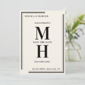 Ivory & Black Big Bold Monogram Stijlvol Save The Date (Staand voorkant)