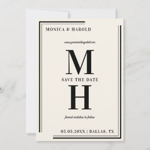 Ivory & Black Big Bold Monogram Stijlvol Save The Date