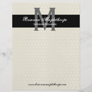 Ivory & Black Damask Monogram Letterhead Custom Briefhoofd