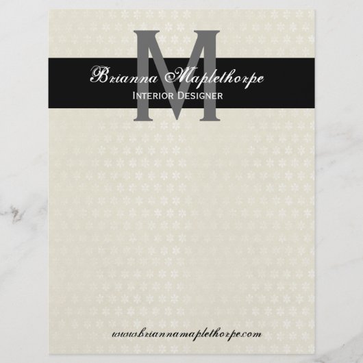 Ivory & Black Damask Monogram Letterhead Custom Briefhoofd (Voorkant)