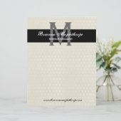 Ivory & Black Damask Monogram Letterhead Custom Briefhoofd (Staand voorkant)