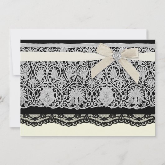 Ivory Black Elegant Lace Wedding Invitation Kaart (Voorkant)