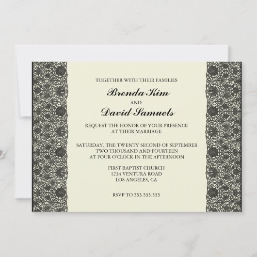 Ivory Black Elegant Lace Wedding Invitation Kaart (Achterkant)
