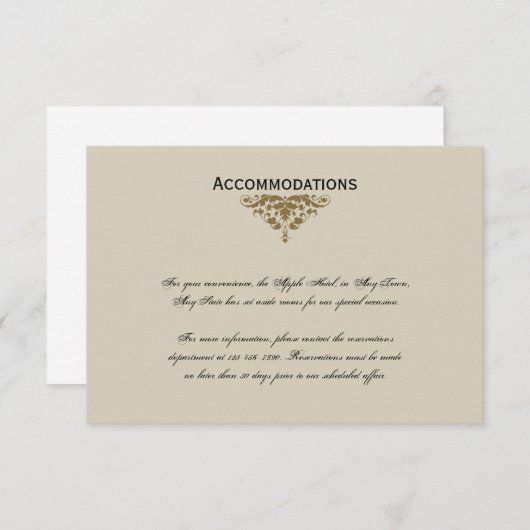 Ivory Black en Gold Damask Wedding Insert Informatiekaartje (Voorkant / Achterkant)