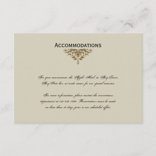 Ivory Black en Gold Damask Wedding Insert Informatiekaartje (Voorkant)