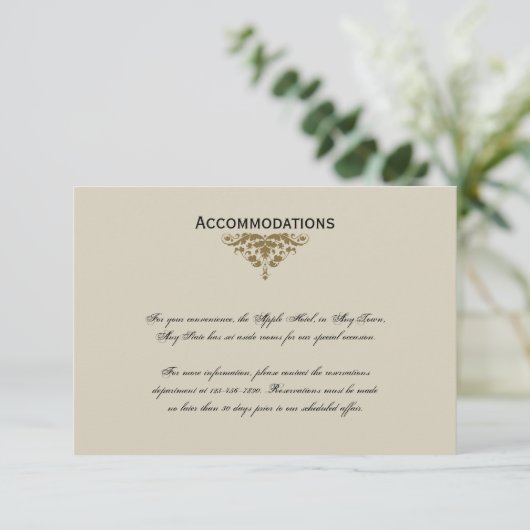 Ivory Black en Gold Damask Wedding Insert Informatiekaartje (Staand voorkant)