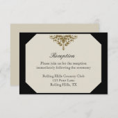 Ivory Black en Gold Damask Wedding Reception Informatiekaartje (Voorkant / Achterkant)