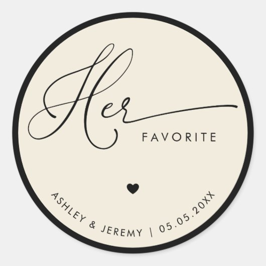 Ivory & Black Haar Favoriete Trouwcadeautje Ronde Sticker (Voorkant)