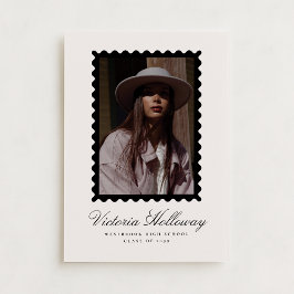 Ivory Black Postage Stamp Graduation Announcement  Kaart