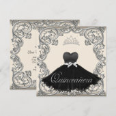 Ivory Black Quinceanera Uitnodigingen (Voorkant / Achterkant)