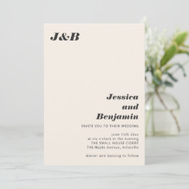 Ivory Black Stout Monogram Modern Chic Bruiloft Kaart