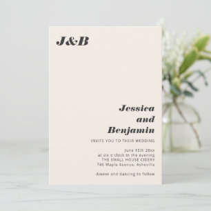 Ivory Black Stout Monogram Modern Chic Bruiloft Kaart