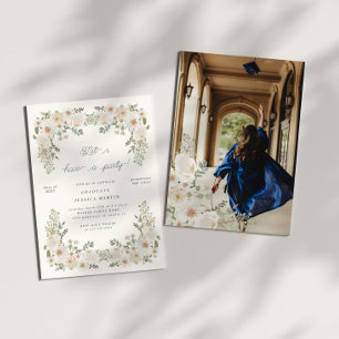 Ivory Bloemen Border Foto Graduation Party Uitnodi Kaart