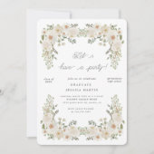 Ivory Bloemen Border Foto Graduation Party Uitnodi Kaart (Voorkant)