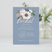 Ivory bloemen op blauw-bruindoucheuitnodigingen kaart (Staand voorkant)