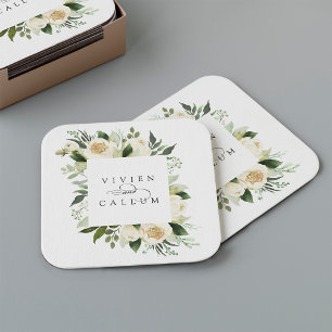 Ivory Bloom Aangepersonaliseerde Floral Lijst We Kartonnen Onderzetters