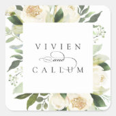 Ivory Bloom | Aangepersonaliseerde Floral Lijst We Vierkante Sticker (Voorkant)