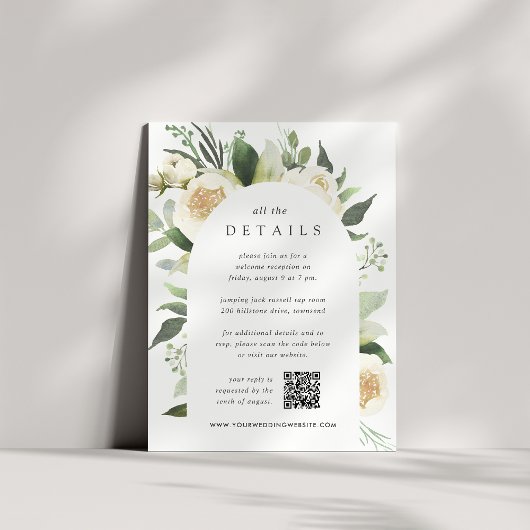 Ivory Bloom | Details Waterverf Floral Wedding Informatiekaartje