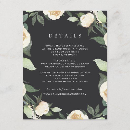 Ivory Bloom | Details Waterverf Floral Wedding Informatiekaartje (Voorkant)
