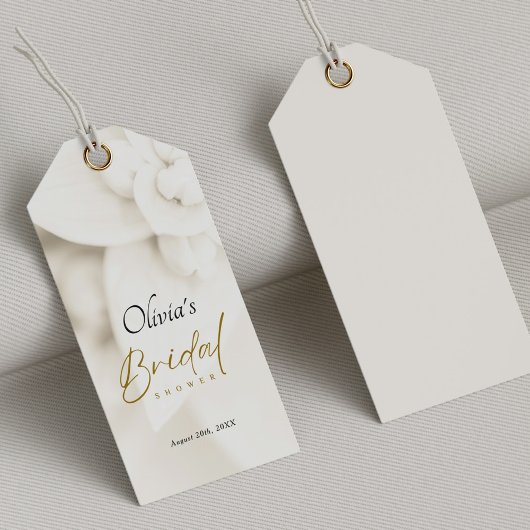 Ivory Bloom & Elegant Gold Script Bridal Shower Cadeaulabel