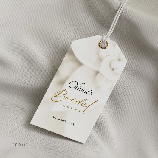 Ivory Bloom & Elegant Gold Script Bridal Shower Cadeaulabel