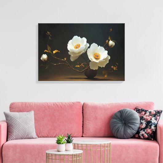 Ivory Bloom Elegantie Canvas Afdruk (Insitu (Woonkamer))