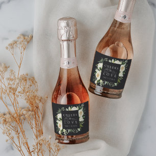 Ivory Bloom Floral Lijst "Cheers to Love" Weddensc Sparkling Wijnetiket