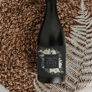 Ivory Bloom Floral Lijst "Cheers to Love" Weddensc Wijn Etiket
