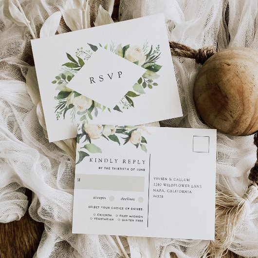 Ivory Bloom Floral Wedding Meal Choice RSVP Briefkaart