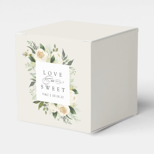 Ivory Bloom | Florale "Love is Sweet" Weddenschap Bedankdoosjes (Voorkant Zijde)
