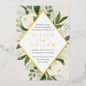 Ivory Bloom | Geometrische Floral Lijst Weddenscha Folie Uitnodiging (Voorkant)