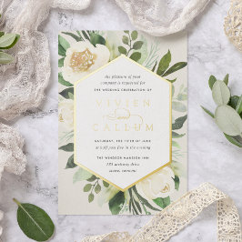 Ivory Bloom | Geometrische Floral Lijst Weddenscha Folie Uitnodiging