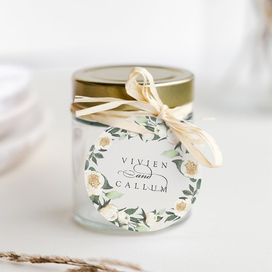 Ivory Bloom | Gepersonaliseerde Floral Wreath Wedd Bedankjes Labels