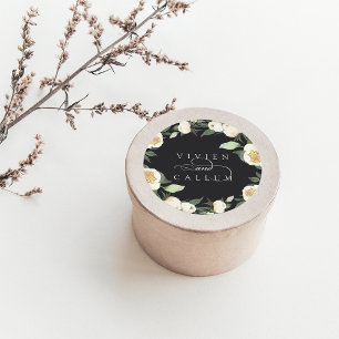 Ivory Bloom Gepersonaliseerde Floral Wreath Wedd Ronde Sticker