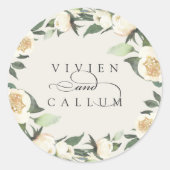 Ivory Bloom | Gepersonaliseerde Floral Wreath Wedd Ronde Sticker (Voorkant)