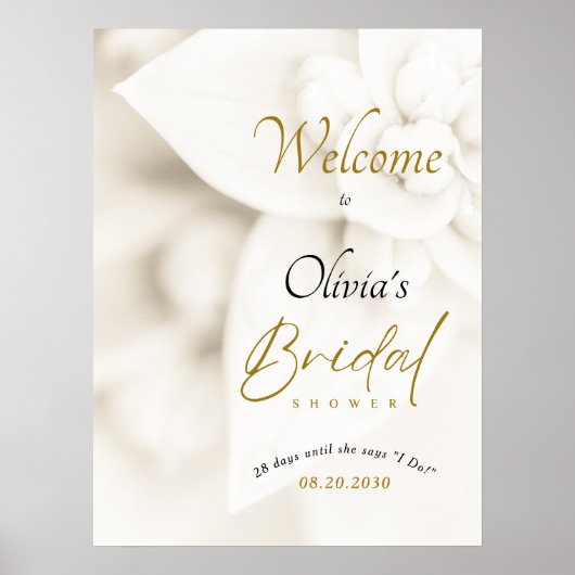 Ivory Bloom & Gold Script Bridal Shower Welcome Poster (Voorkant)