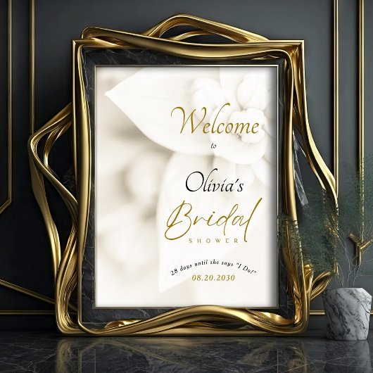 Ivory Bloom & Gold Script Bridal Shower Welcome Poster