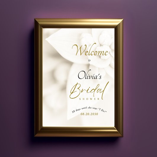 Ivory Bloom & Gold Script Bridal Shower Welcome Poster