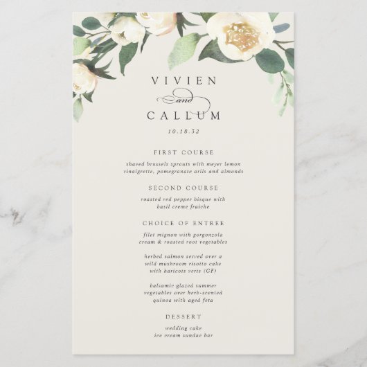 Ivory Bloom | Menu Waterverf Floral Wedding (Voorkant)